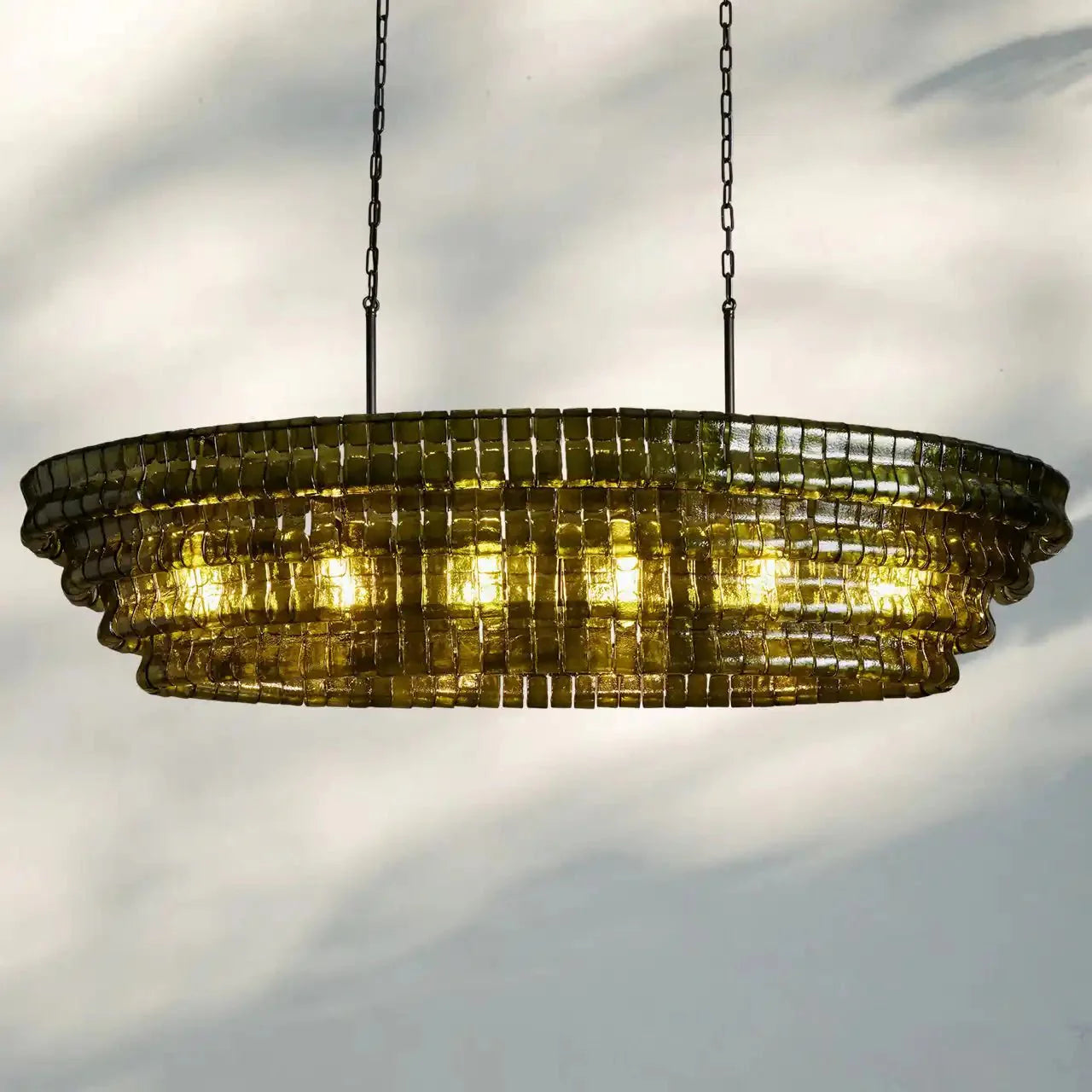 Ghiaccio Glass Oval Chandelier 54''65'' - Matte BlackGreen65"Joyfuzzy