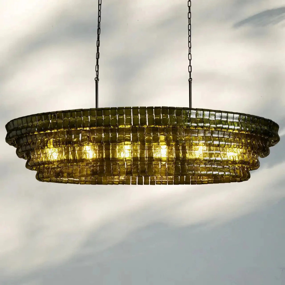 Ghiaccio Glass Oval Chandelier 54''65'' - Matte BlackGreen65"Joyfuzzy