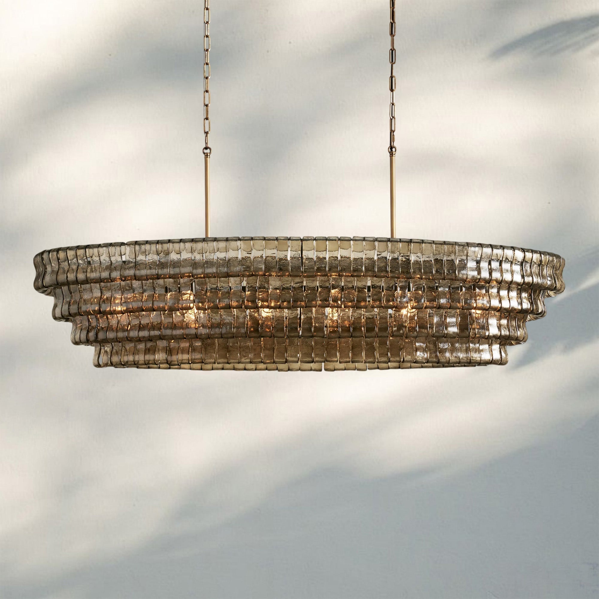 Ghiaccio Glass Oval Chandelier 54''65'' - Lacquered Burnished BrassSmoke65"Joyfuzzy