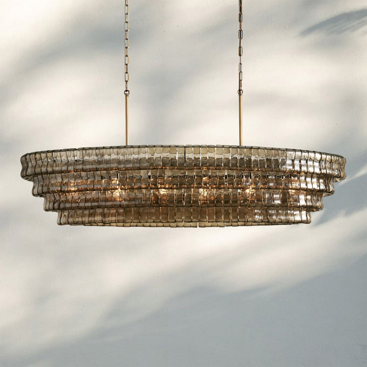 Ghiaccio Glass Oval Chandelier 54''65'' - Lacquered Burnished BrassSmoke65"Joyfuzzy