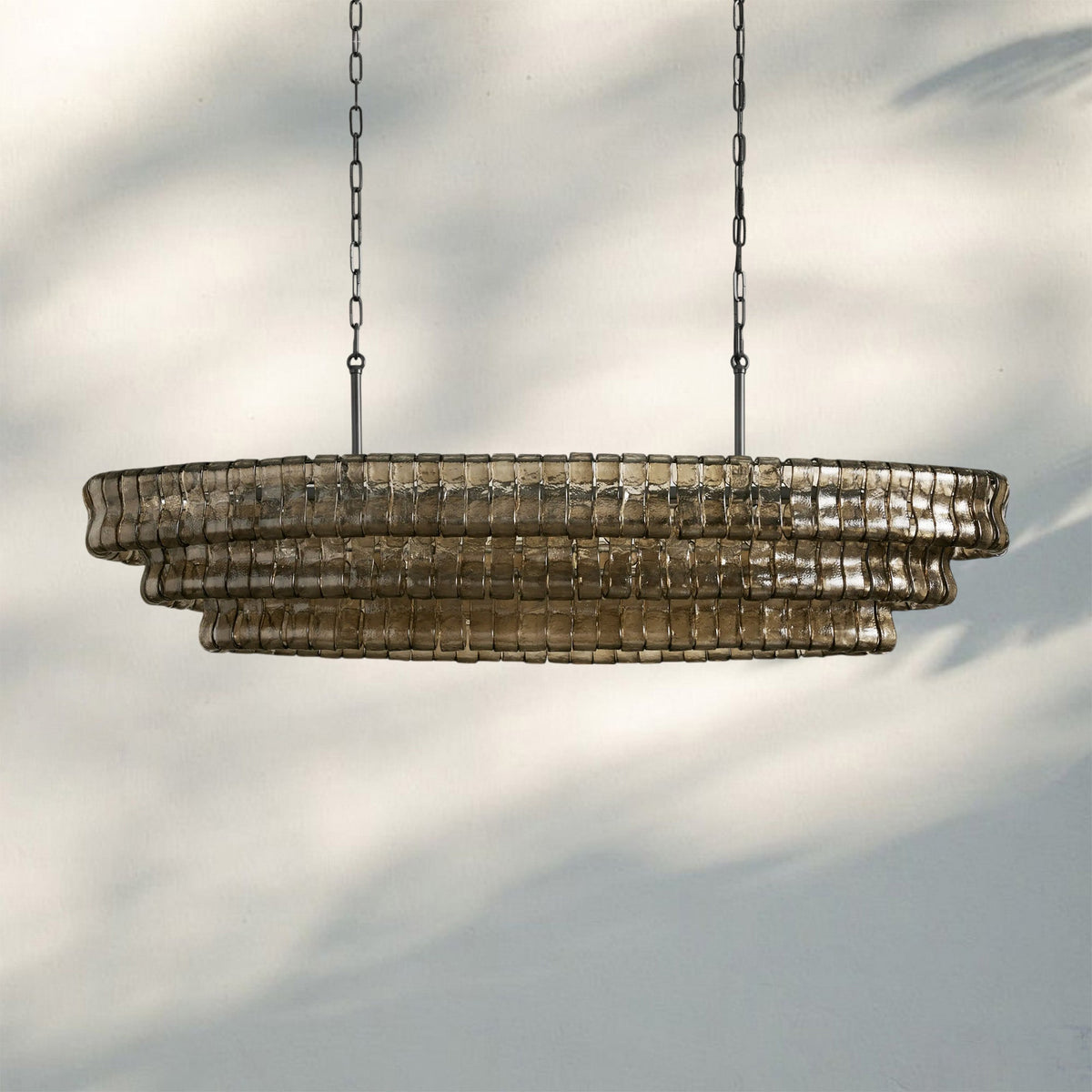 Ghiaccio Glass Oval Chandelier 54''65'' - Lacquered Burnished BrassSmoke54"Joyfuzzy