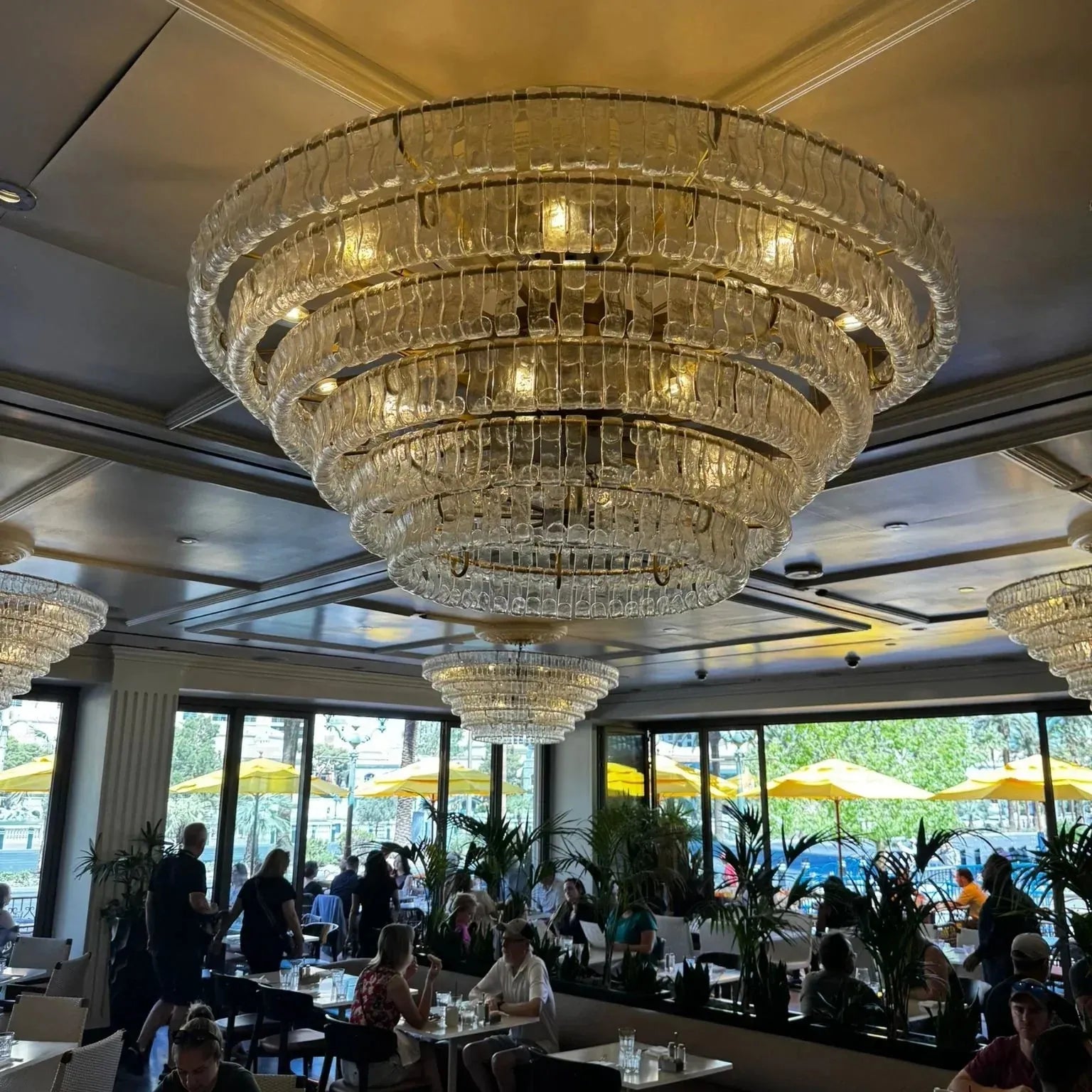 Ghiacio Glass Round Chandelier 24" 36" 48" 60"-6-Tier 60"-Brass-Clear