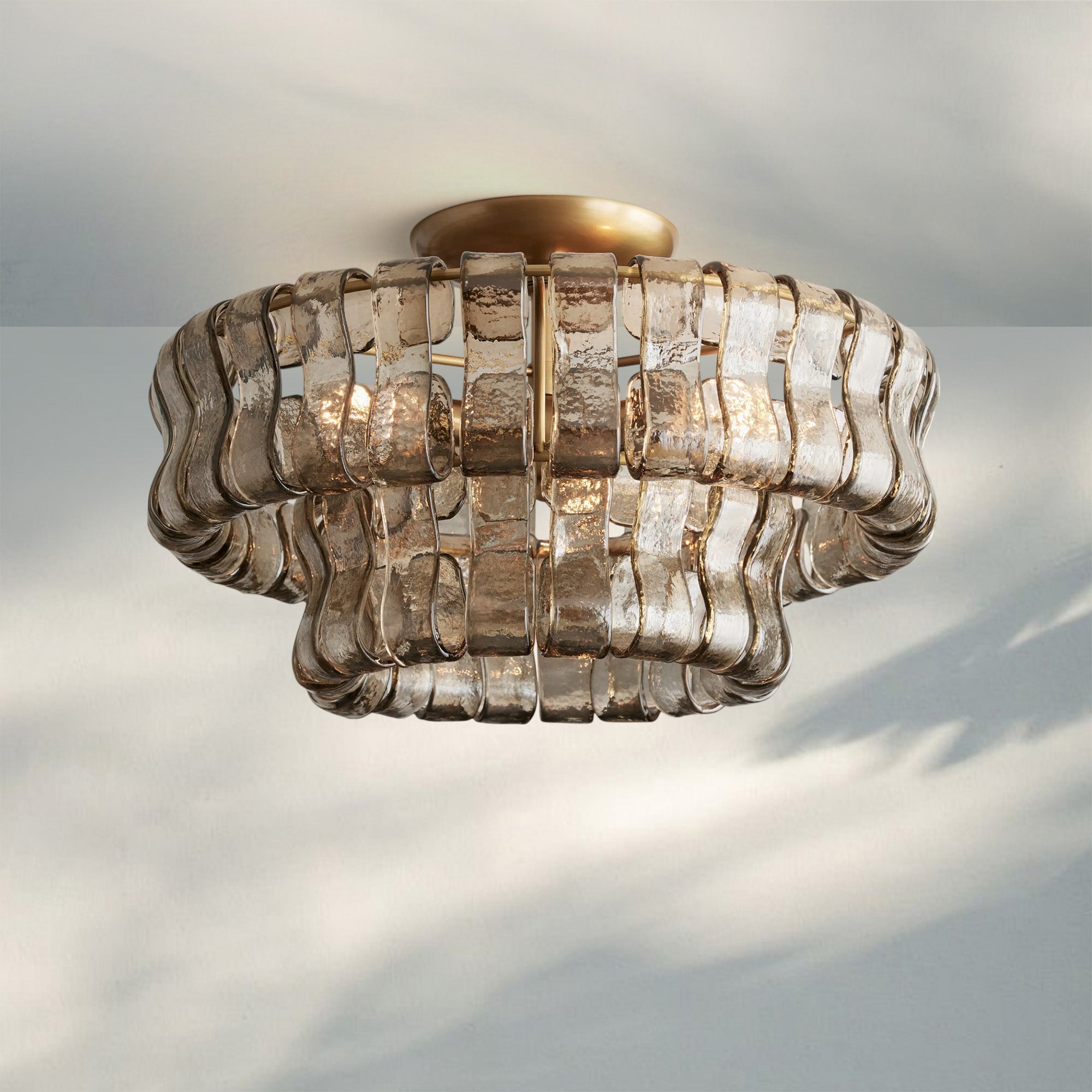 Ghiaccio Modern Glass Flushmount - Antique BrassSmokeJoyfuzzy