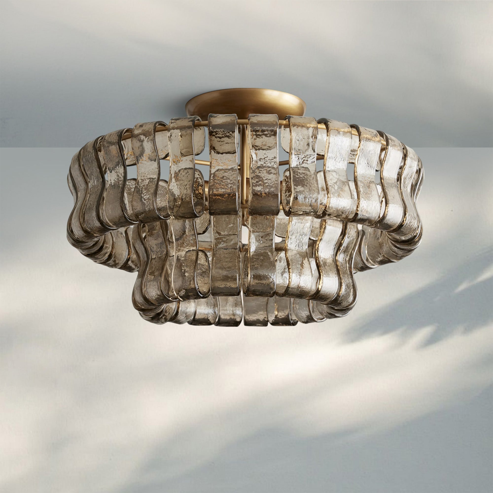 Ghiaccio Modern Glass Flushmount - Antique BrassSmokeJoyfuzzy