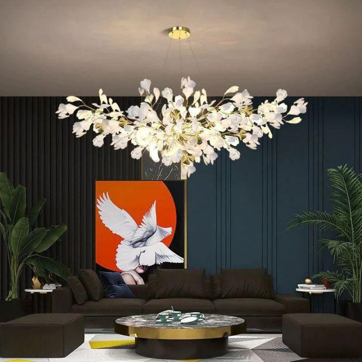 Ginkgo Branch Chandelier - All white leavesL120CM (L47¼")Joyfuzzy