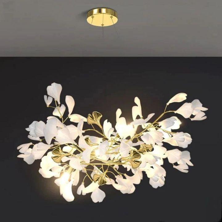 Ginkgo Branch Chandelier - All white leavesL150CM (L59")Joyfuzzy