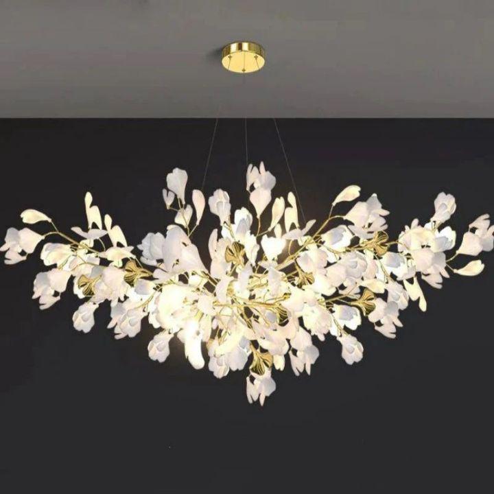 Ginkgo Branch Chandelier - All white leavesL150CM (L59")Joyfuzzy