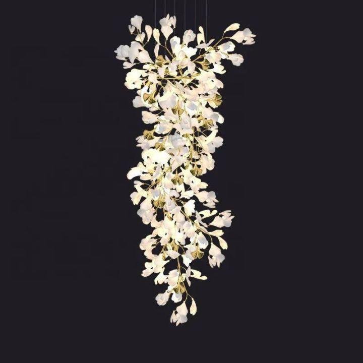 Ginkgo Cascading A Branch Chandelier - White + gold accentsH150CM (H59")Joyfuzzy