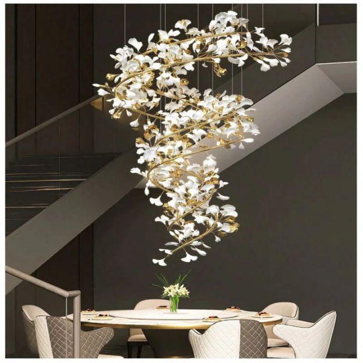 Ginkgo Cascading B (Spiral) Branch Chandelier - All white leavesH150CM (H59")Joyfuzzy