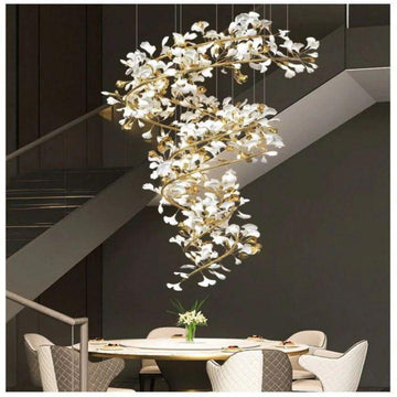 Ginkgo Cascading B (Spiral) Branch Chandelier - All white leavesH150CM (H59")Joyfuzzy