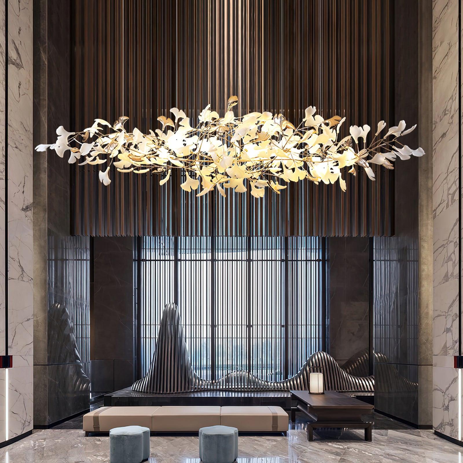 Ginkgo Cloud Chandelier - Model A L 78.7″ x W 23.6″ x H 23.6″Gold & WhiteJoyfuzzy