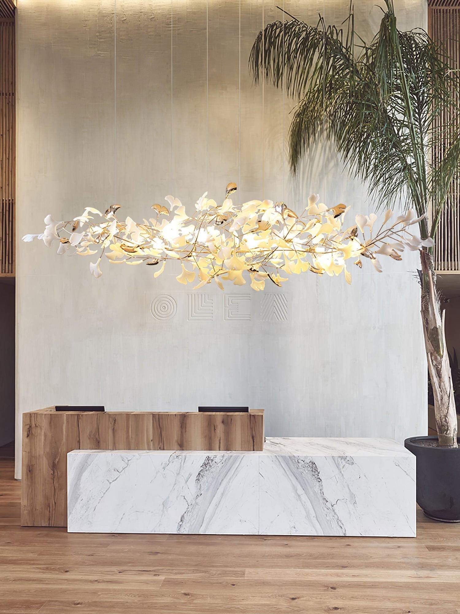 Ginkgo Cloud Chandelier - Model A L 78.7″ x W 23.6″ x H 23.6″Gold & WhiteJoyfuzzy