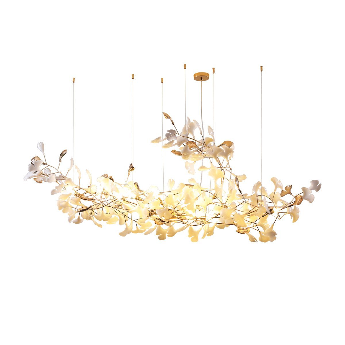 Ginkgo Cloud Chandelier - Model B L 78.7″ x W 23.6″ x H 31.5″Gold & WhiteJoyfuzzy