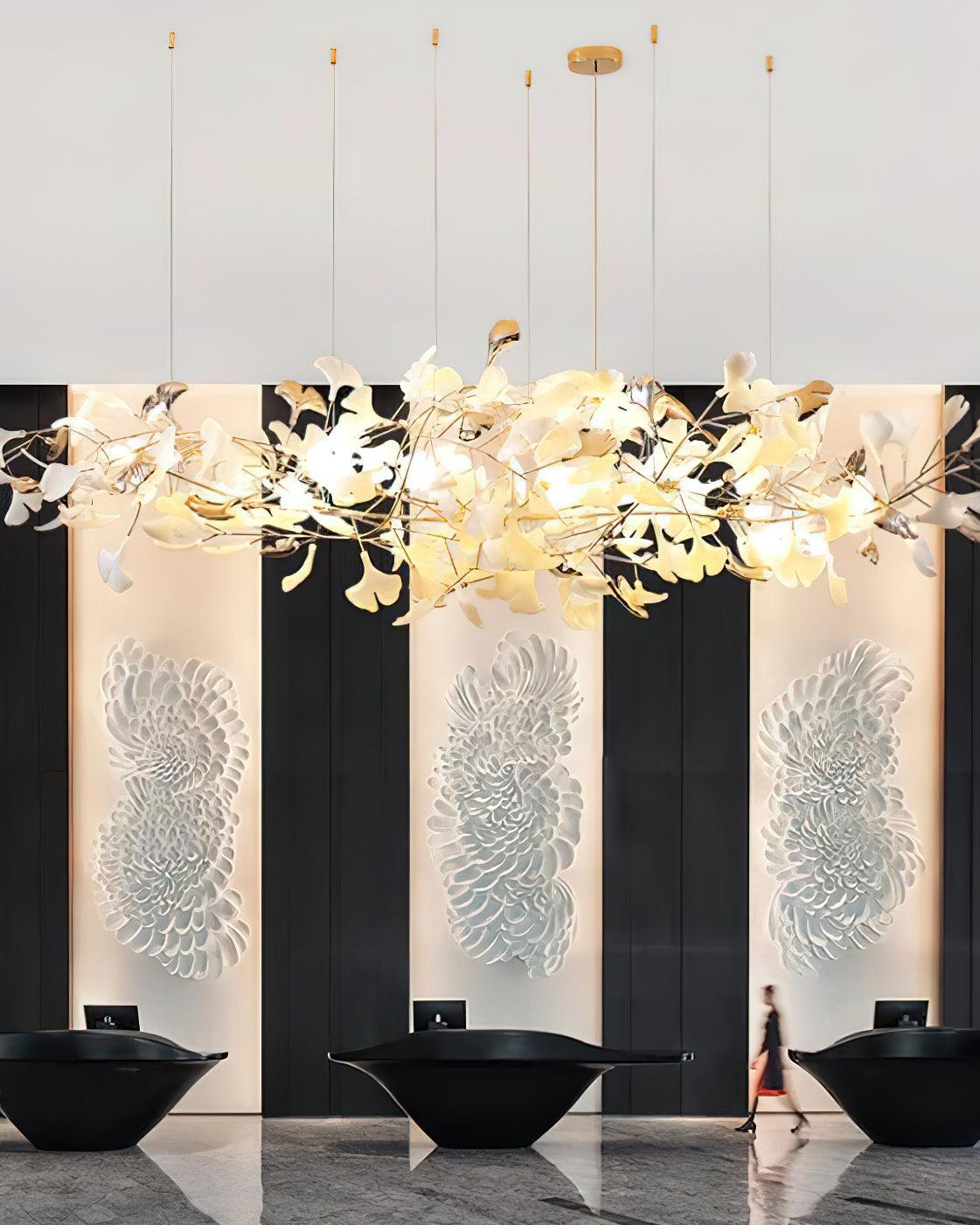 Ginkgo Cloud Chandelier - Model A L 78.7″ x W 23.6″ x H 23.6″Gold & WhiteJoyfuzzy