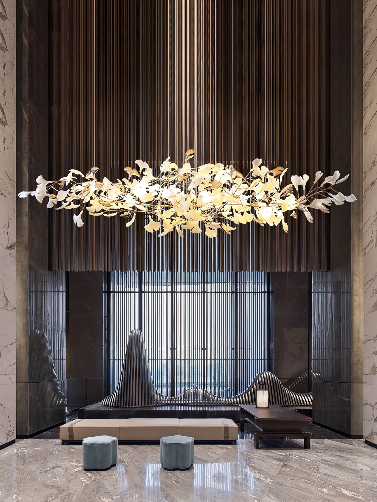 Ginkgo Cloud Chandelier - Model A L 78.7″ x W 23.6″ x H 23.6″Gold & WhiteJoyfuzzy