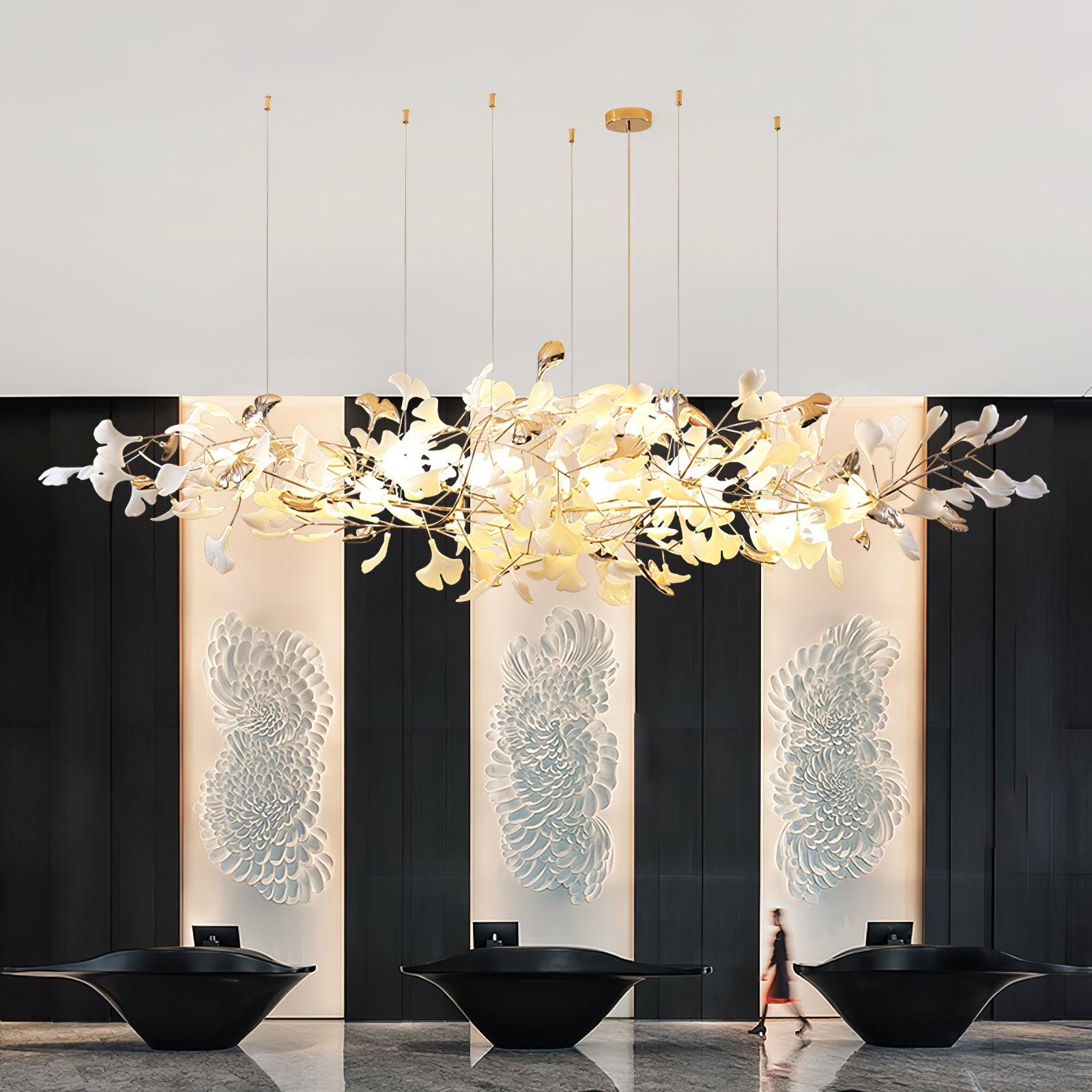 Ginkgo Cloud Chandelier - Model A L 78.7″ x W 23.6″ x H 23.6″Gold & WhiteJoyfuzzy