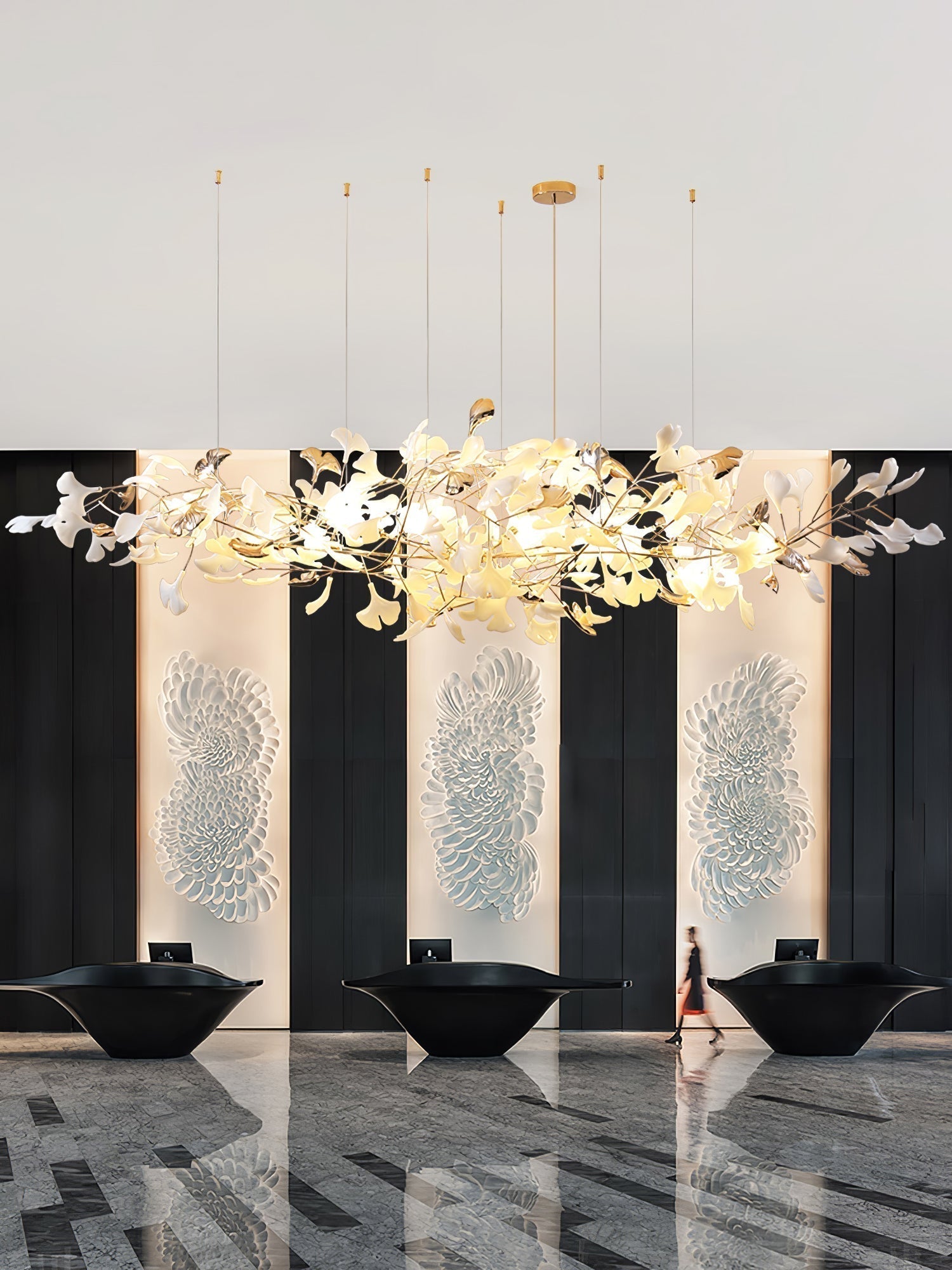Ginkgo Cloud Chandelier - Model A L 78.7″ x W 23.6″ x H 23.6″Gold & WhiteJoyfuzzy