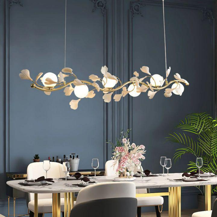 Ginkgo Glass Chandelier - 4 heads Size: L 39.4″(100cm) x H 6.3″(16cm)Joyfuzzy