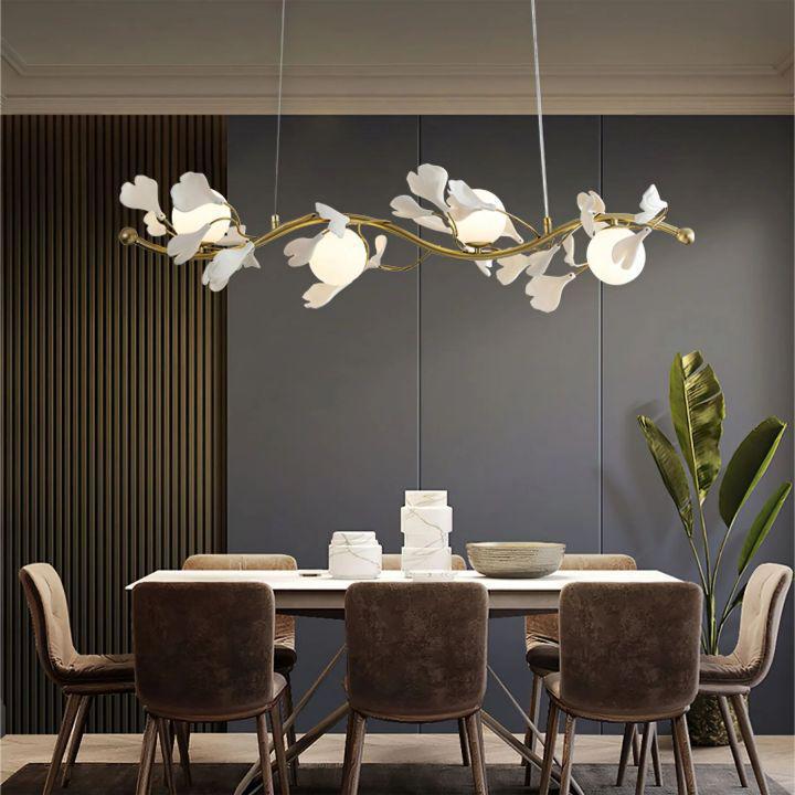Ginkgo Glass Chandelier - 4 heads Size: L 39.4″(100cm) x H 6.3″(16cm)Joyfuzzy