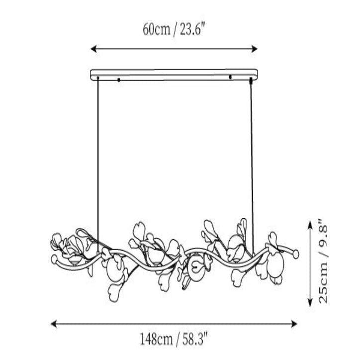 Ginkgo Glass Chandelier - 6 heads Size: L 58.3″(148cm) x H 9.8″(25cm)Joyfuzzy