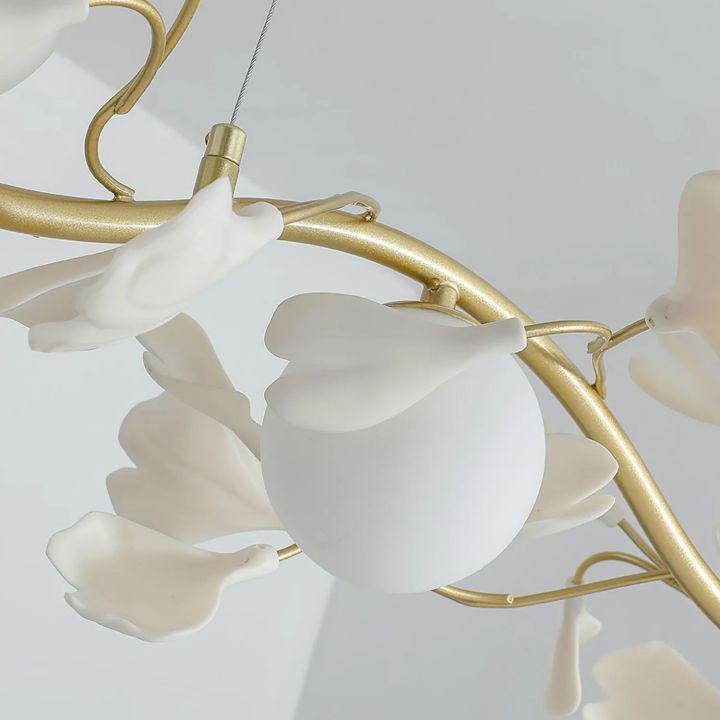 Ginkgo Glass Chandelier - 4 heads Size: L 39.4″(100cm) x H 6.3″(16cm)Joyfuzzy