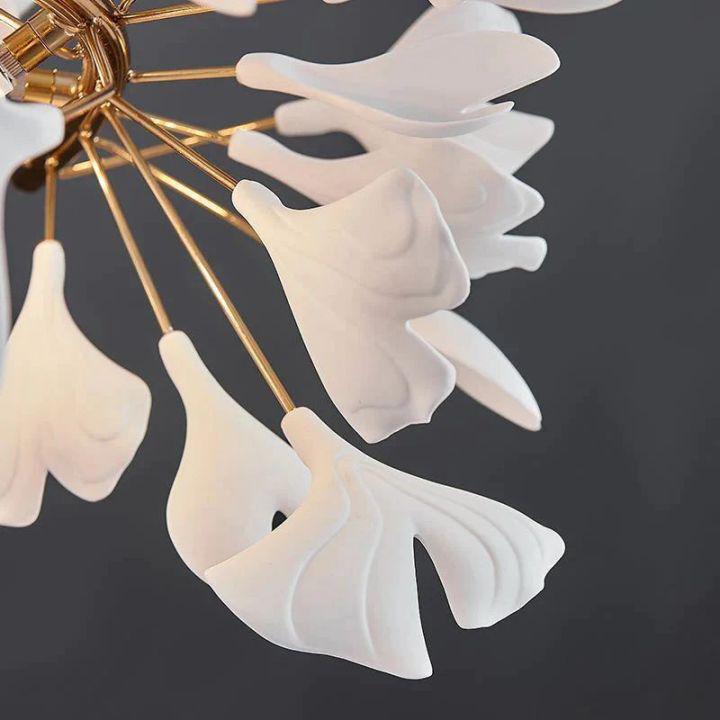 Ginkgo Rings Linear Branch Chandelier - All white leavesD47¼"+D39¼"+ D31½" +D23½"Joyfuzzy