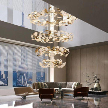 Ginkgo Rings Linear Branch Chandelier - All white leavesD47¼"+D39¼"+ D31½" +D23½"Joyfuzzy