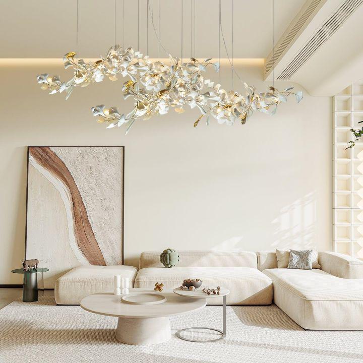 Ginkgo Special Chandelier - All white leavesL 150cm x H 65cm / L 59.1″ x H 25.6″Joyfuzzy