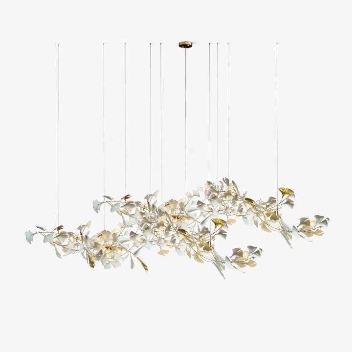 Ginkgo Special Chandelier - All white leavesL 150cm x H 65cm / L 59.1″ x H 25.6″Joyfuzzy