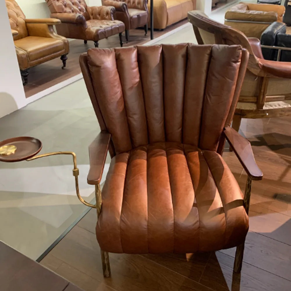Comfy Accent Chair Metal Leg Brown Oil Imitation Leather Lounge Chair Modern Living Room Furniture