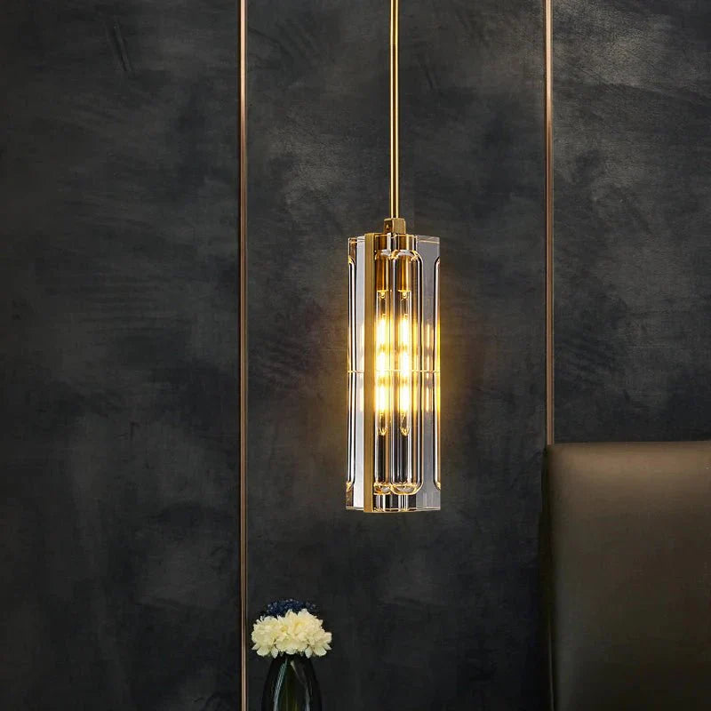 Golden Rectangular Crystal Pendant Lighting - W2.8" X H12"Joyfuzzy