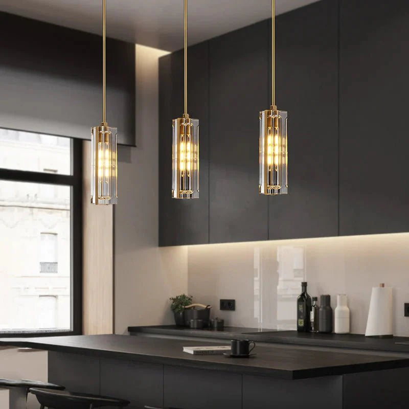 Golden Rectangular Crystal Pendant Lighting - W2.8" X H12"Joyfuzzy