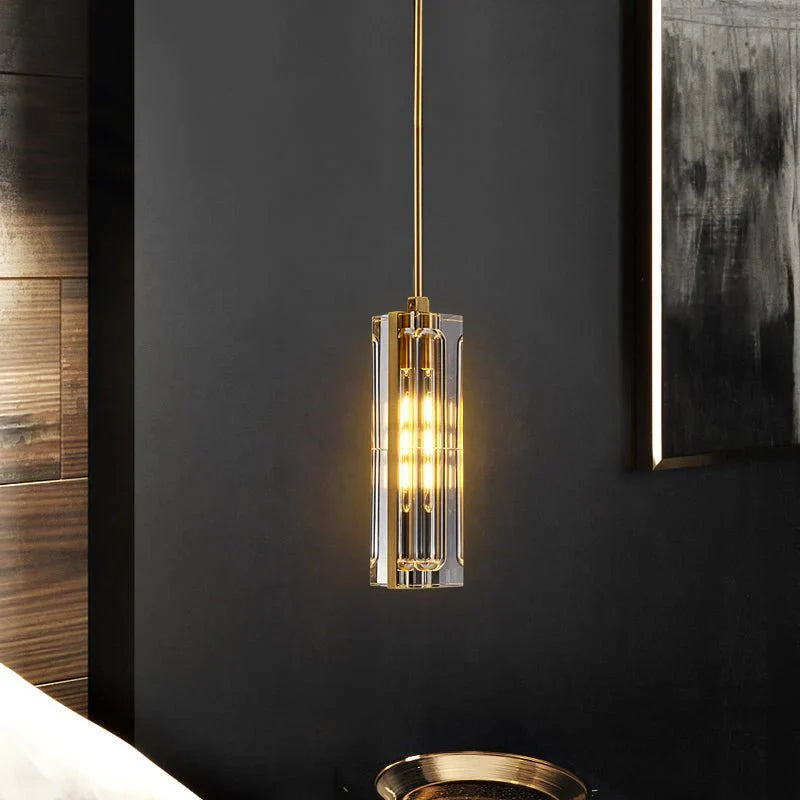 Golden Rectangular Crystal Pendant Lighting - W2.8" X H12"Joyfuzzy