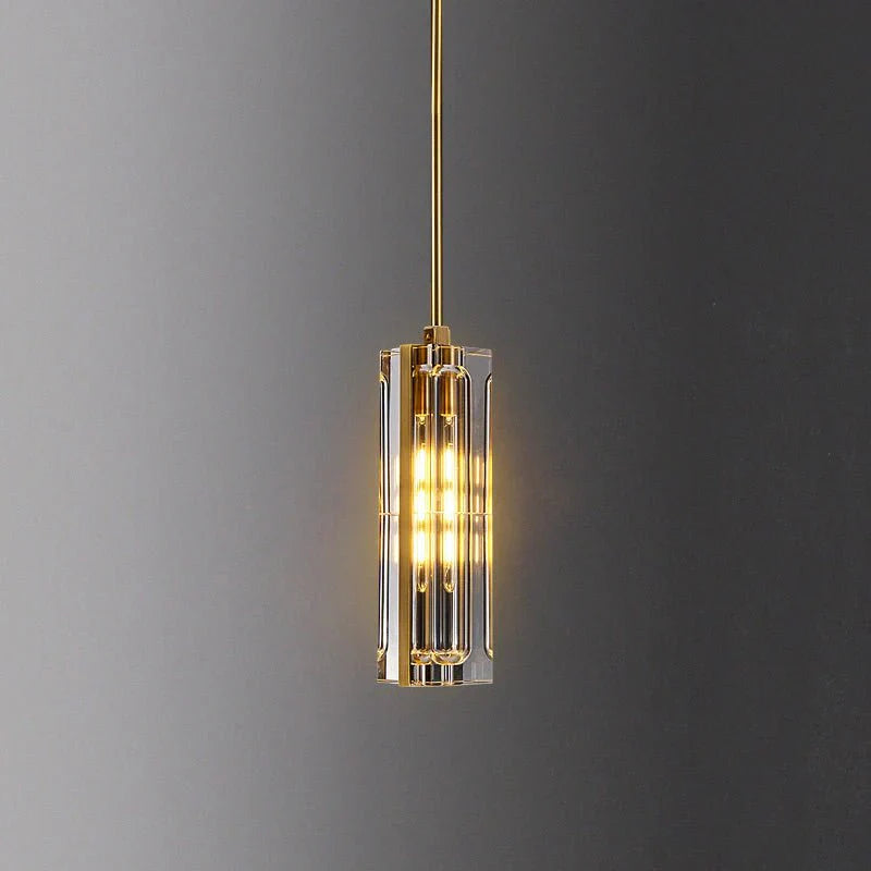 Golden Rectangular Crystal Pendant Lighting - W2.8" X H12"Joyfuzzy