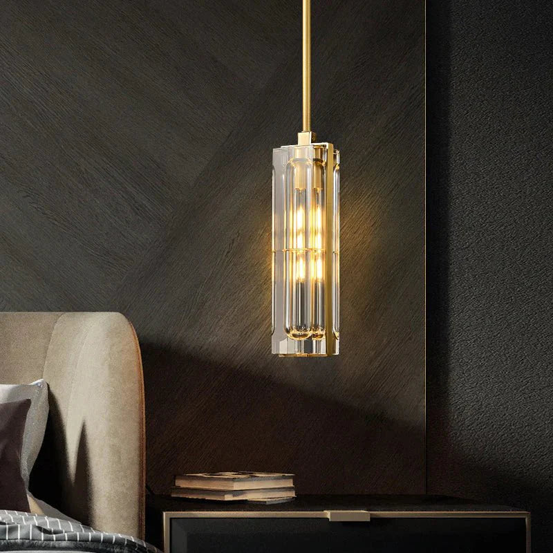 Golden Rectangular Crystal Pendant Lighting - W2.8" X H12"Joyfuzzy