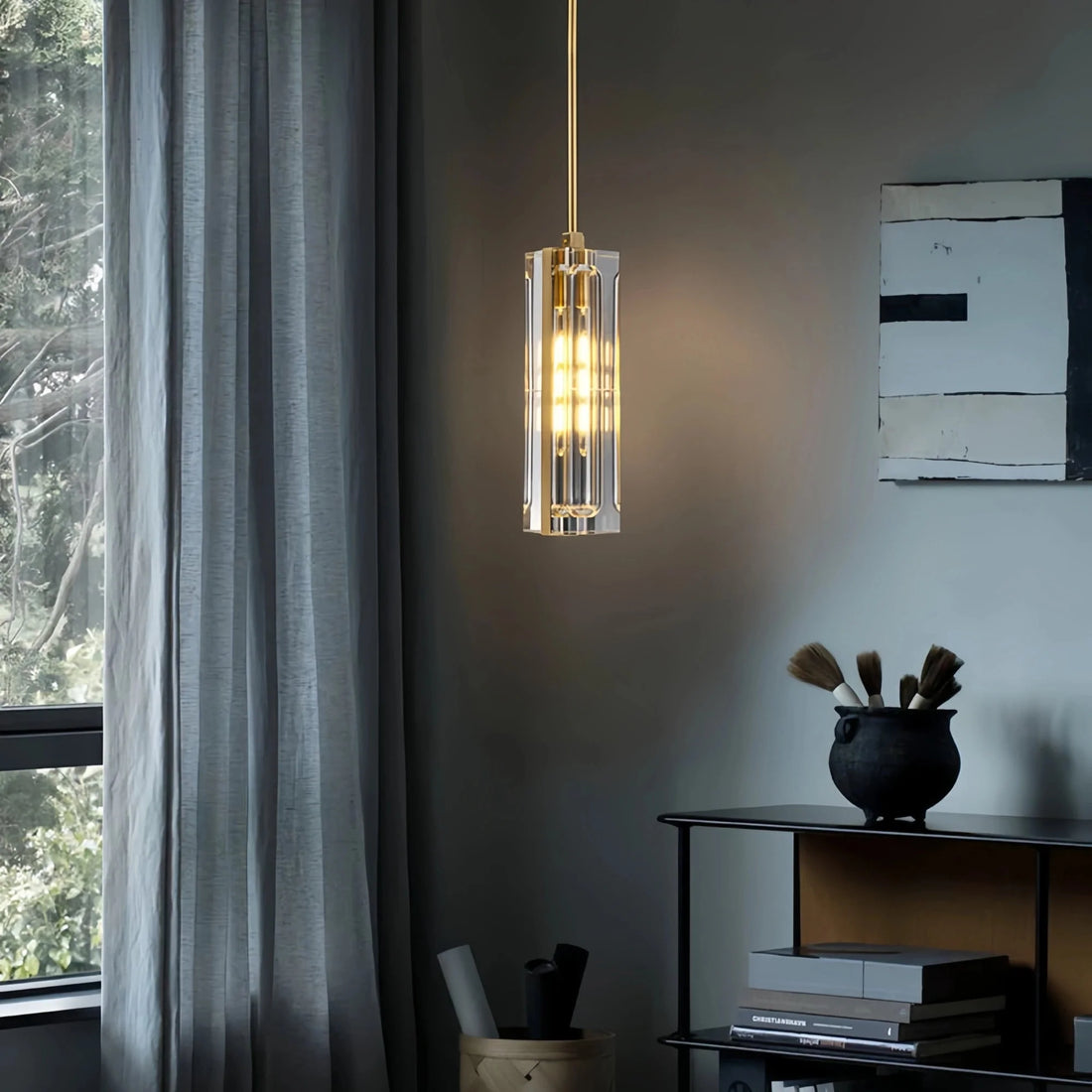 Golden Rectangular Crystal Pendant Lighting - W2.8" X H12"Joyfuzzy