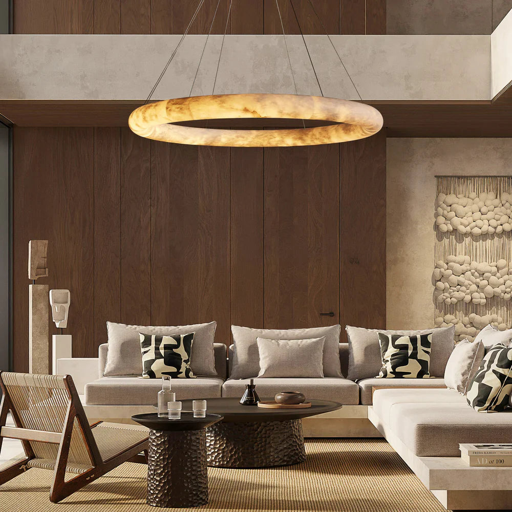 Halima Halo Spanish Alabaster LED Chandelier – 36" & 48" Luxury Light