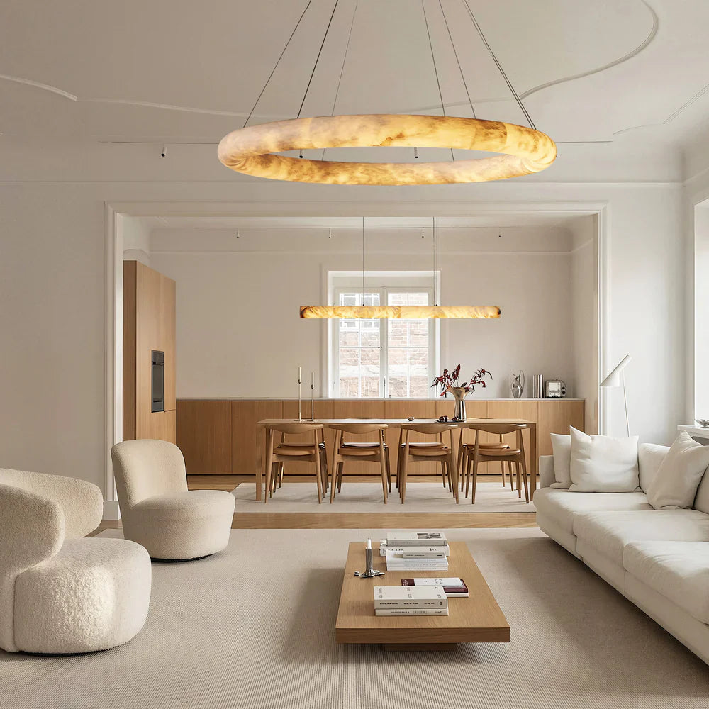 Halima Halo Spanish Alabaster LED Chandelier – 36" & 48" Luxury Light