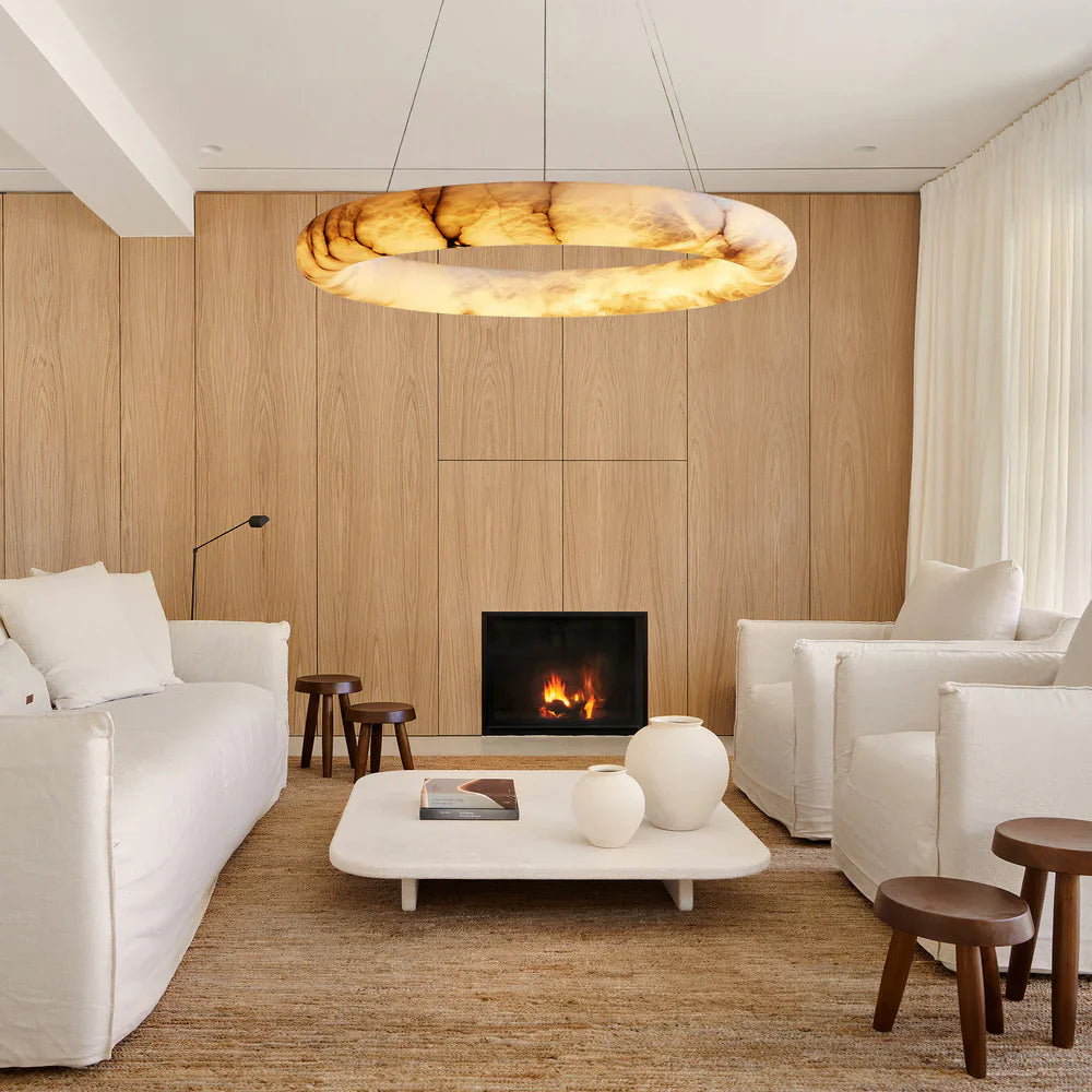 Halima Halo Spanish Alabaster LED Chandelier – 36" & 48" Luxury Light