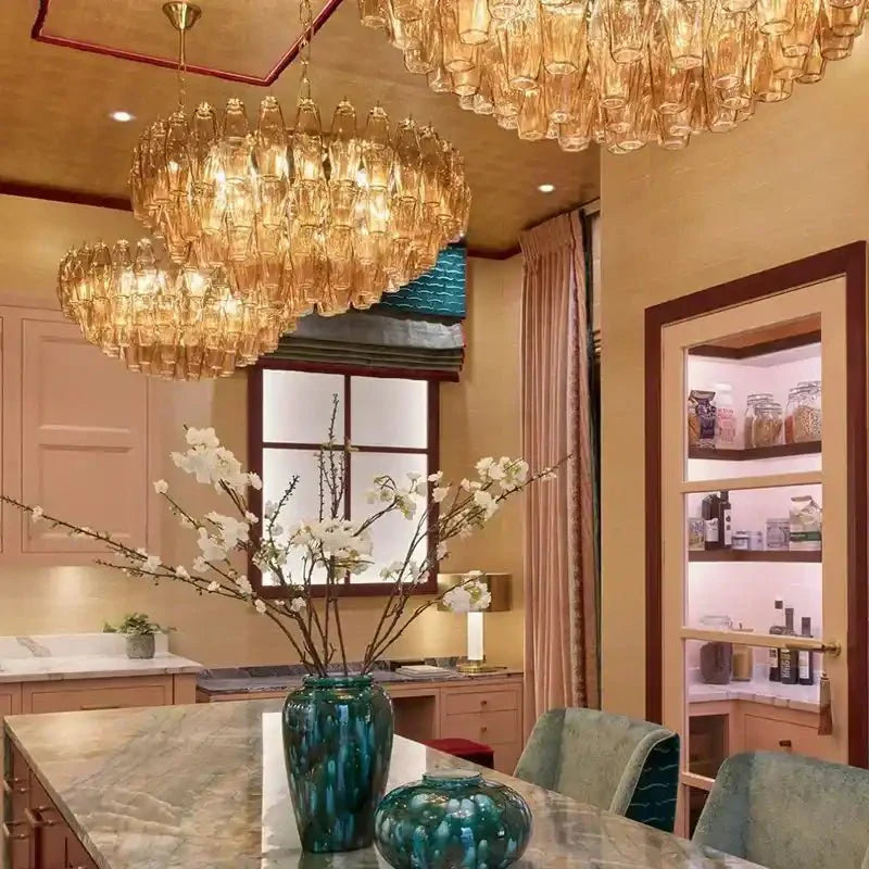 Hand Blown Tier Glass Large Murano Chandelier 24"31"40" - D60*H30CM/D23.62"*H11.81"Warm Light (3000K)PurpleJoyfuzzy