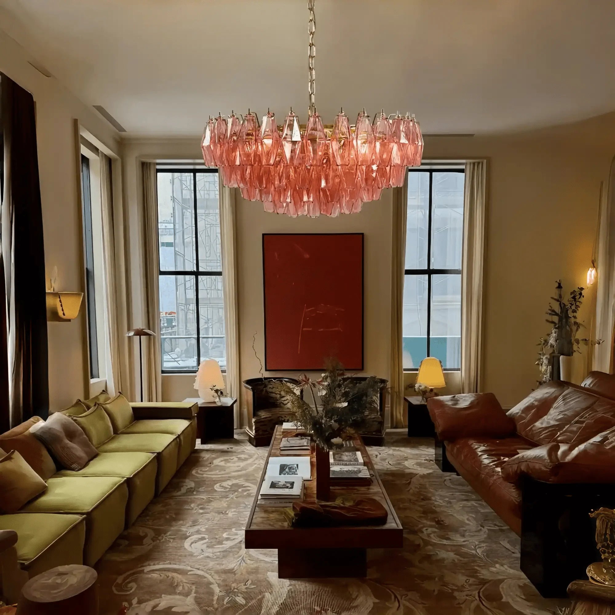 Hand Blown Tier Glass Large Murano Chandelier 24"31"40" - D60*H30CM/D23.62"*H11.81"Warm Light (3000K)PurpleJoyfuzzy