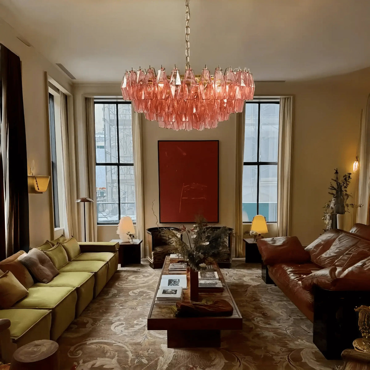 Hand Blown Tier Glass Large Murano Chandelier 24"31"40" - D60*H30CM/D23.62"*H11.81"Warm Light (3000K)PurpleJoyfuzzy
