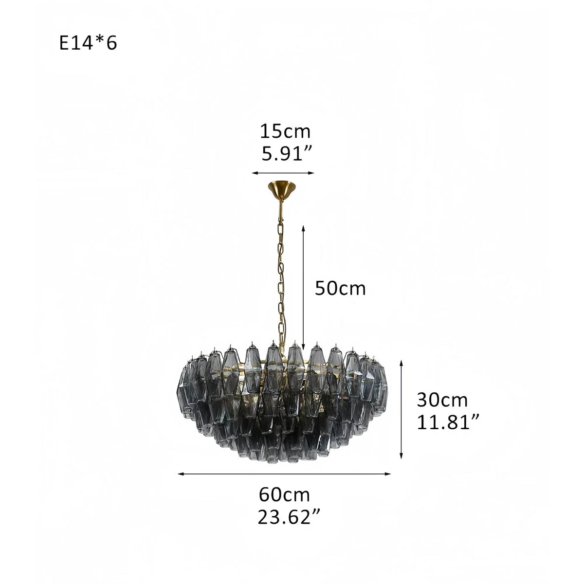 Hand Blown Tier Glass Large Murano Chandelier 24"31"40" - D60*H30CM/D23.62"*H11.81"Warm Light (3000K)PurpleJoyfuzzy