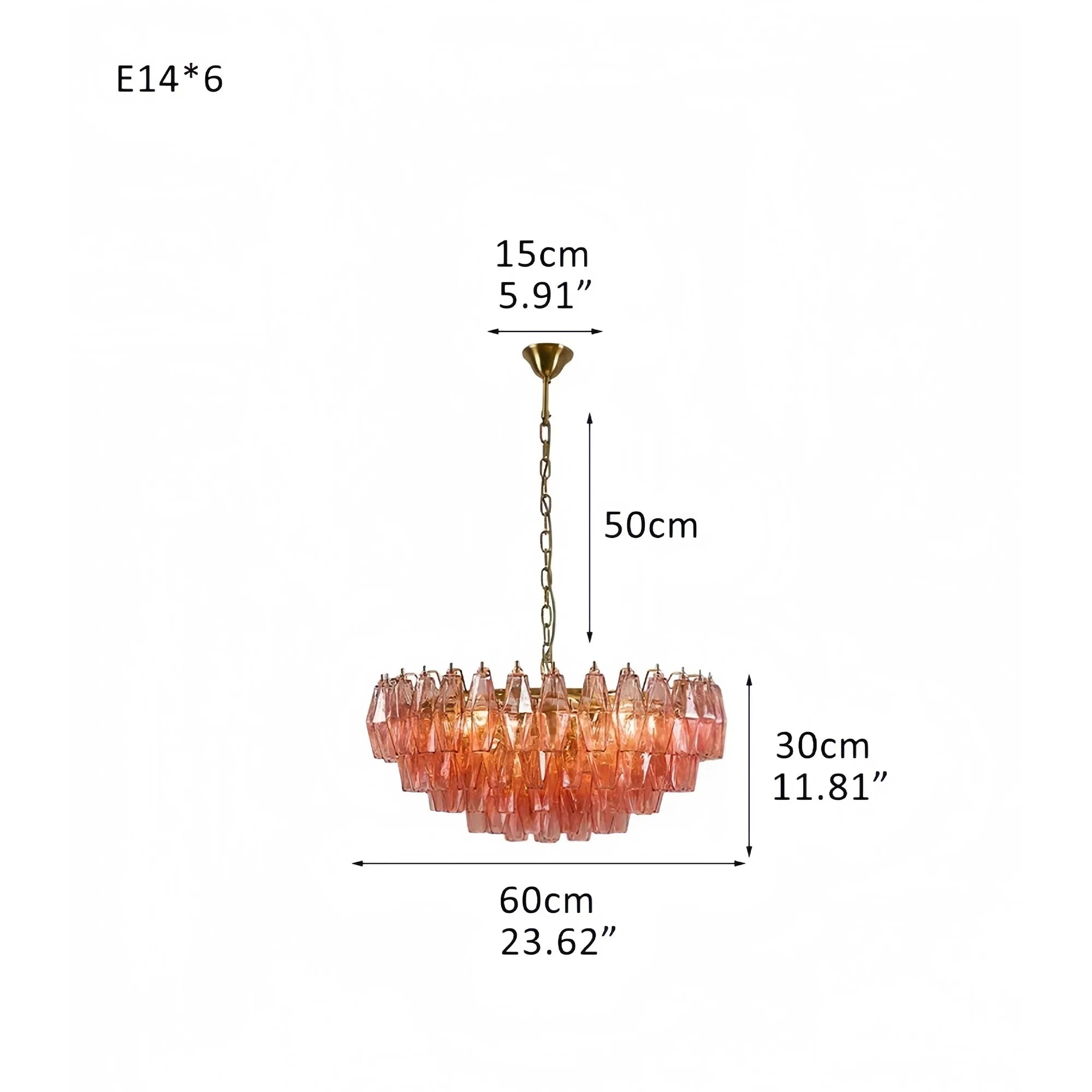 Hand Blown Tier Glass Large Murano Chandelier 24"31"40" - D60*H30CM/D23.62"*H11.81"Warm Light (3000K)PurpleJoyfuzzy