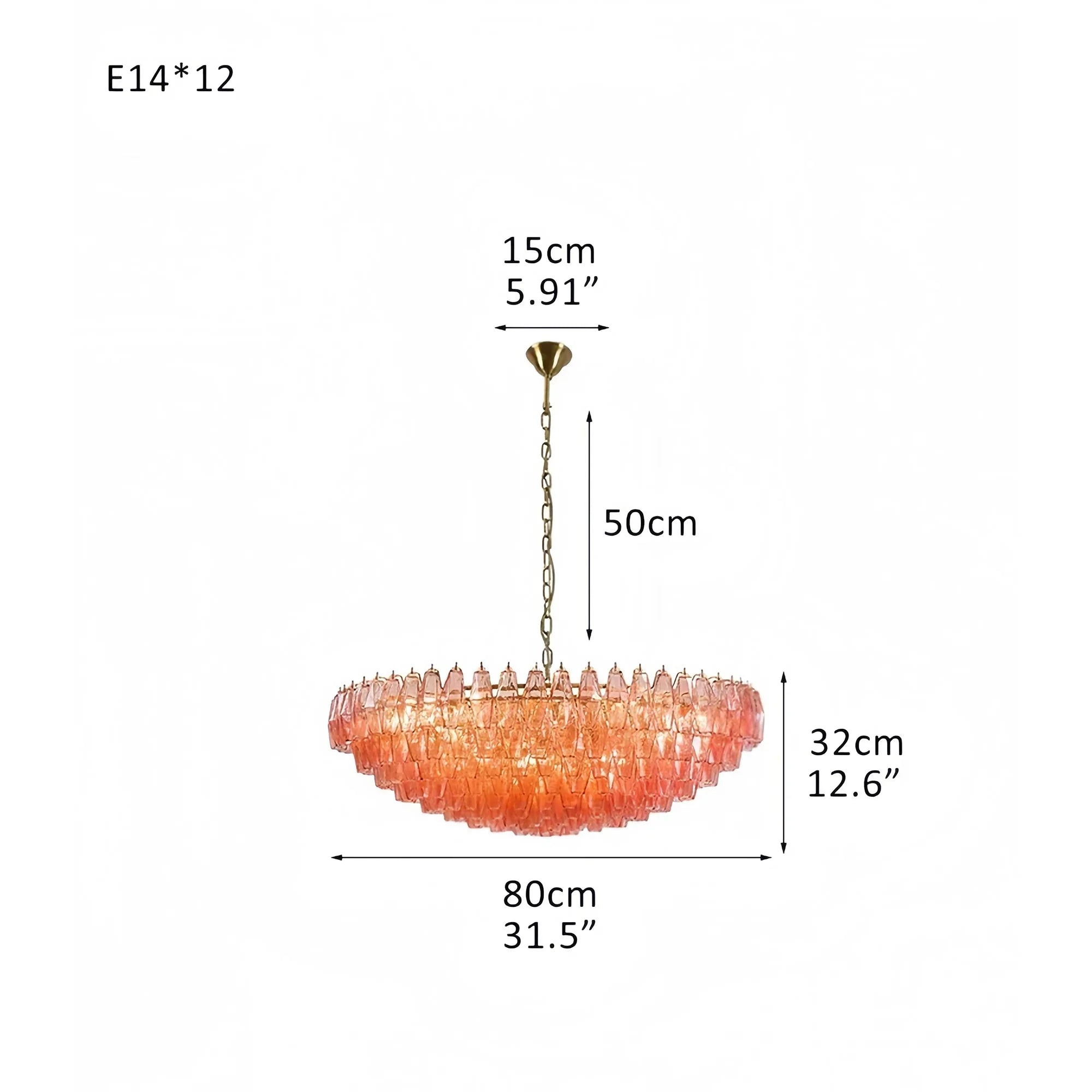 Hand Blown Tier Glass Large Murano Chandelier 24"31"40" - D60*H30CM/D23.62"*H11.81"Warm Light (3000K)PurpleJoyfuzzy