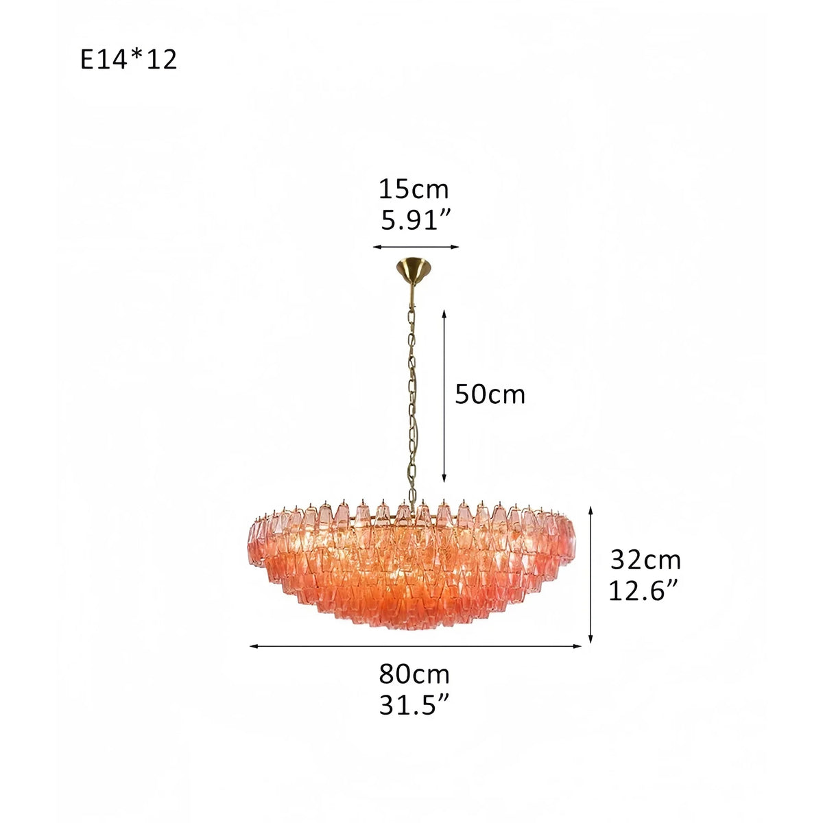 Hand Blown Tier Glass Large Murano Chandelier 24"31"40" - D60*H30CM/D23.62"*H11.81"Warm Light (3000K)PurpleJoyfuzzy