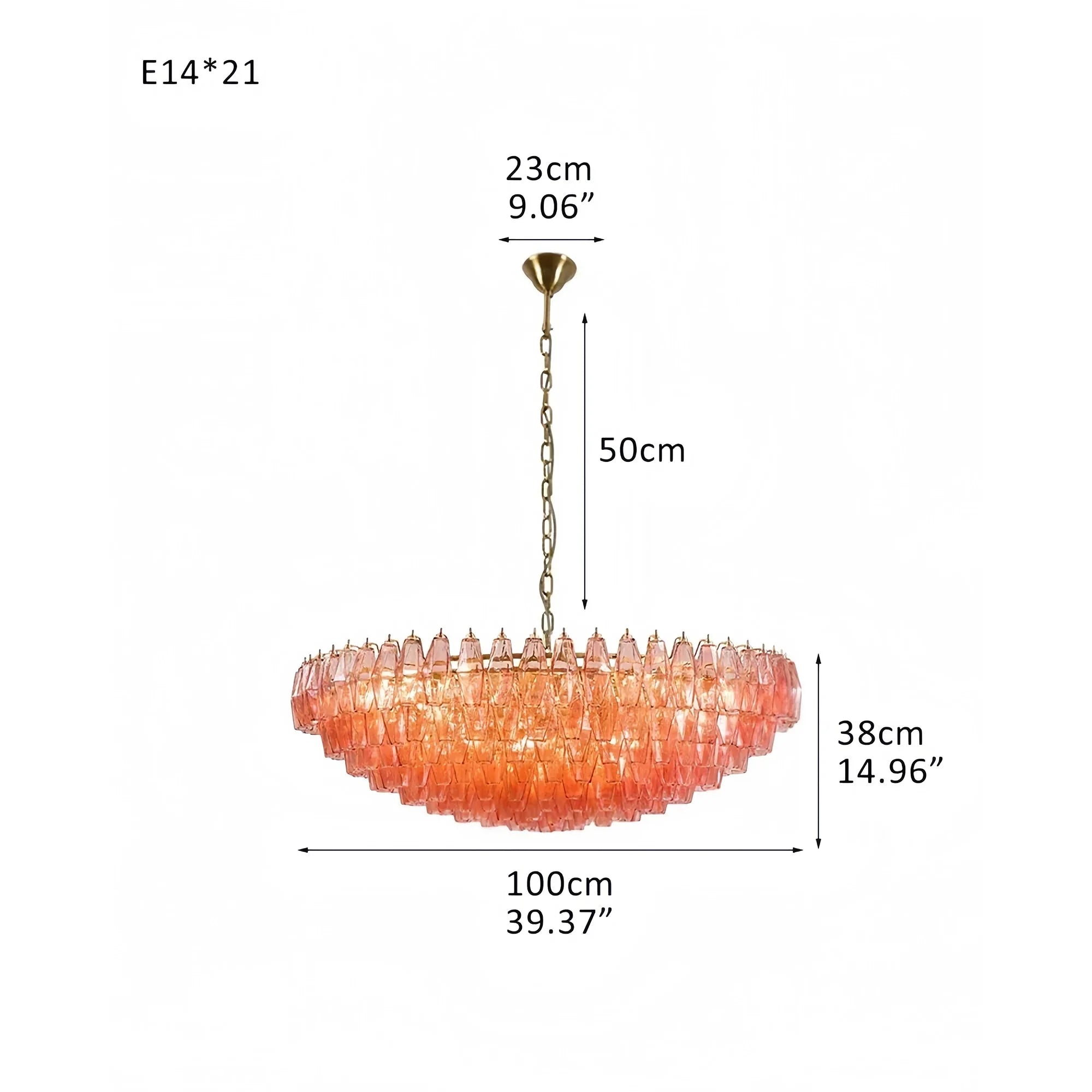 Hand Blown Tier Glass Large Murano Chandelier 24"31"40" - D60*H30CM/D23.62"*H11.81"Warm Light (3000K)PurpleJoyfuzzy