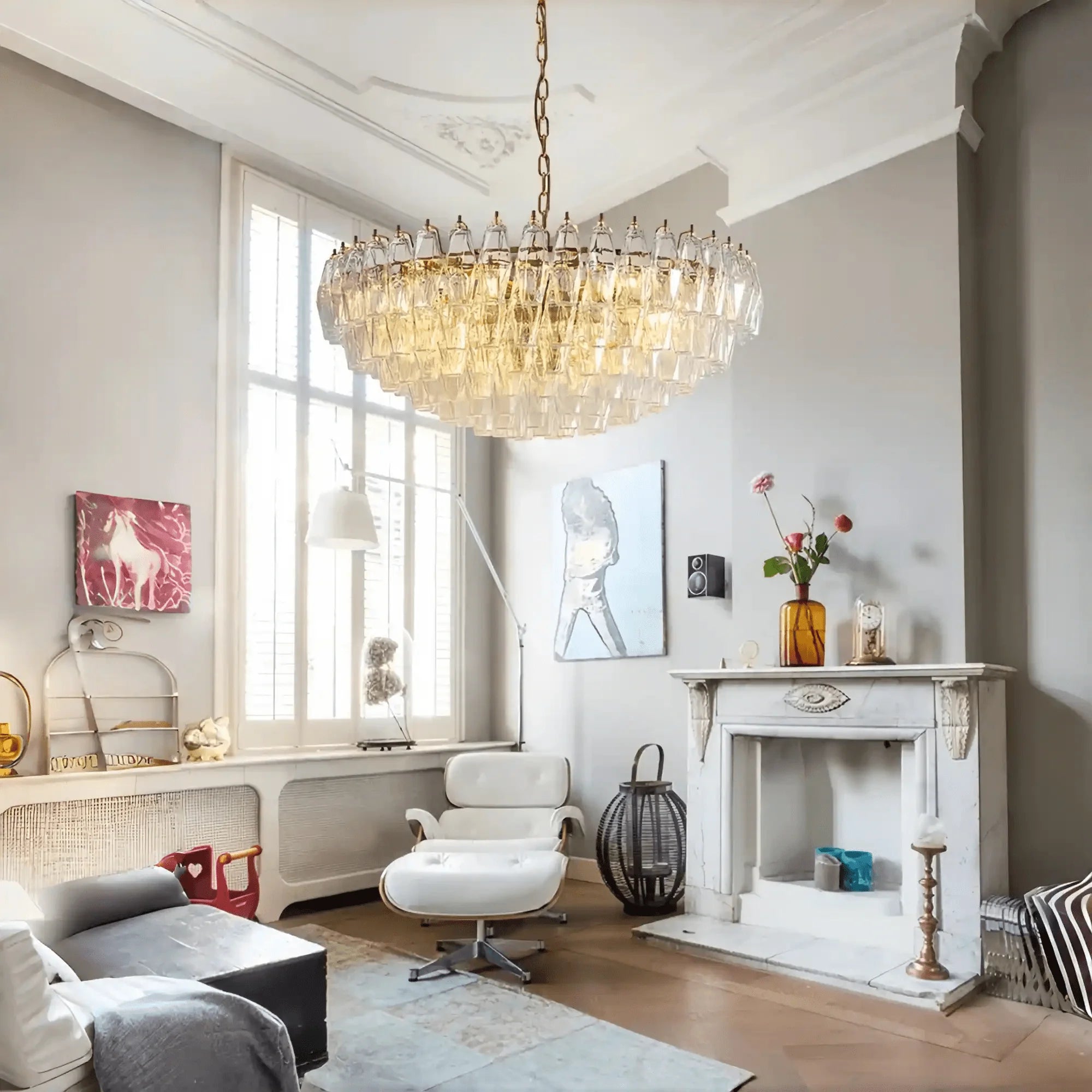 Hand Blown Tier Glass Large Murano Chandelier 24"31"40" - D60*H30CM/D23.62"*H11.81"Warm Light (3000K)ClearJoyfuzzy