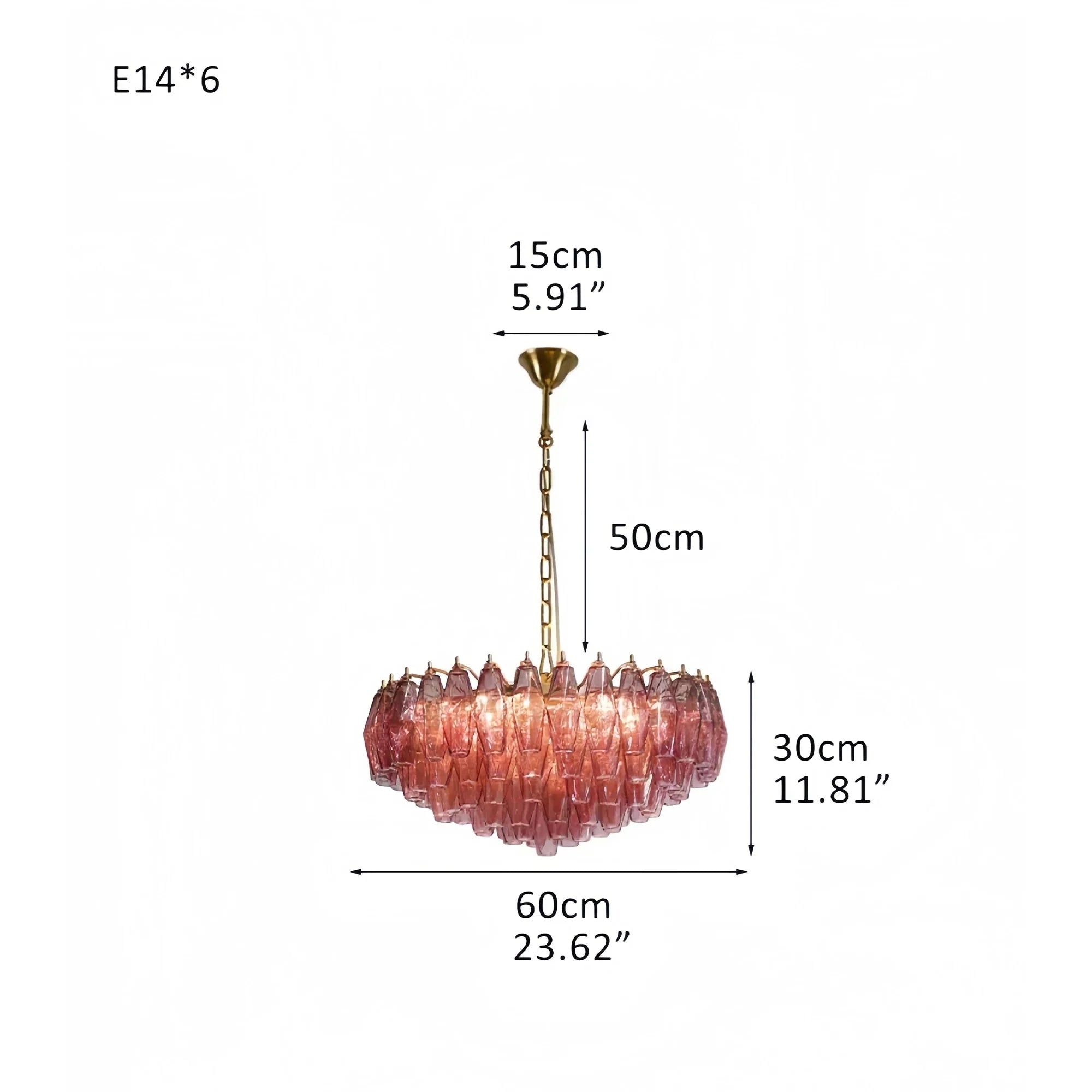 Hand Blown Tier Glass Large Murano Chandelier 24"31"40" - D60*H30CM/D23.62"*H11.81"Warm Light (3000K)PurpleJoyfuzzy