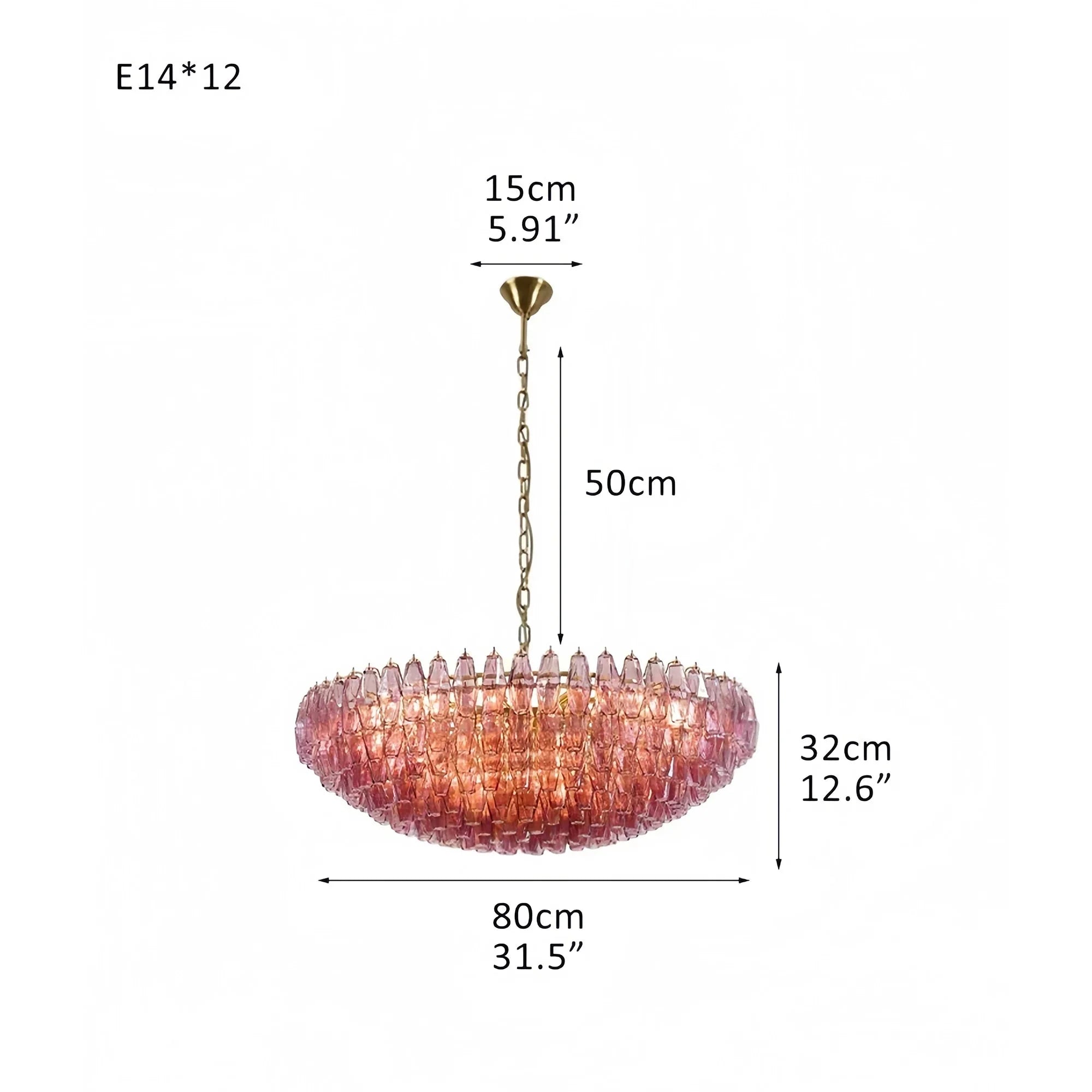 Hand Blown Tier Glass Large Murano Chandelier 24"31"40" - D60*H30CM/D23.62"*H11.81"Warm Light (3000K)PurpleJoyfuzzy